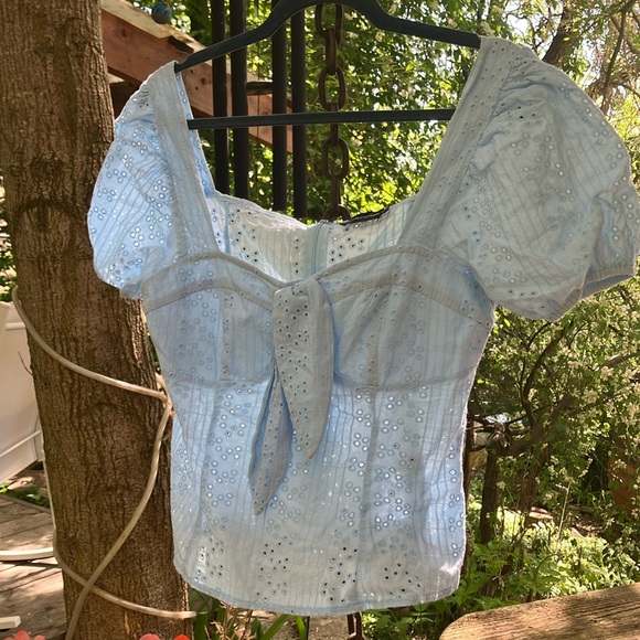 PrettyLittleThing Tops - Baby blue eyelet  Bustier Blouse with Tie Front